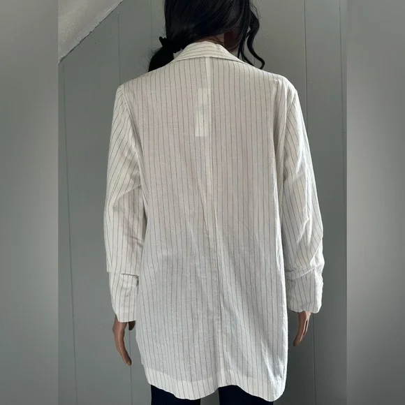 Drew Narrow Stripe Linen Blend Blazer White Lightweight Jacket Medium NWT - Picture 8 of 8